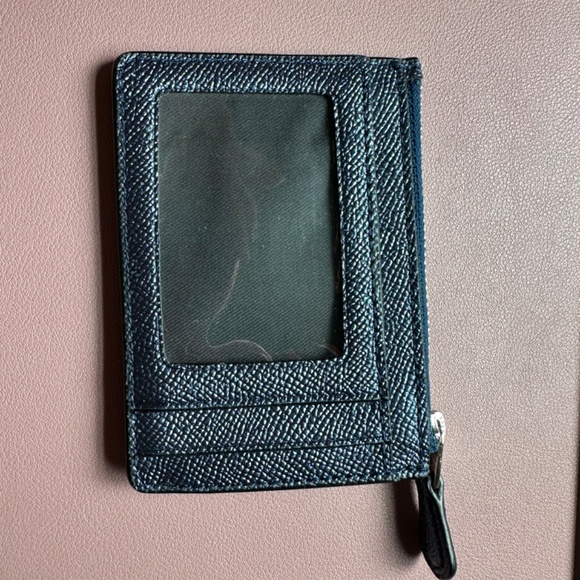 Coach Metallic Blue ID Coin Case with ID window and keychain - Picture 3 of 6
